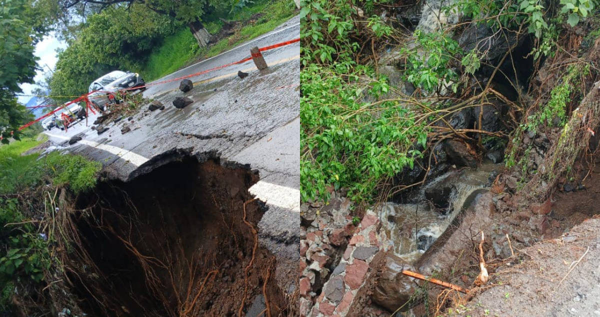 Se abre socavón en la carretera Malinalco-Chalma por las lluvias