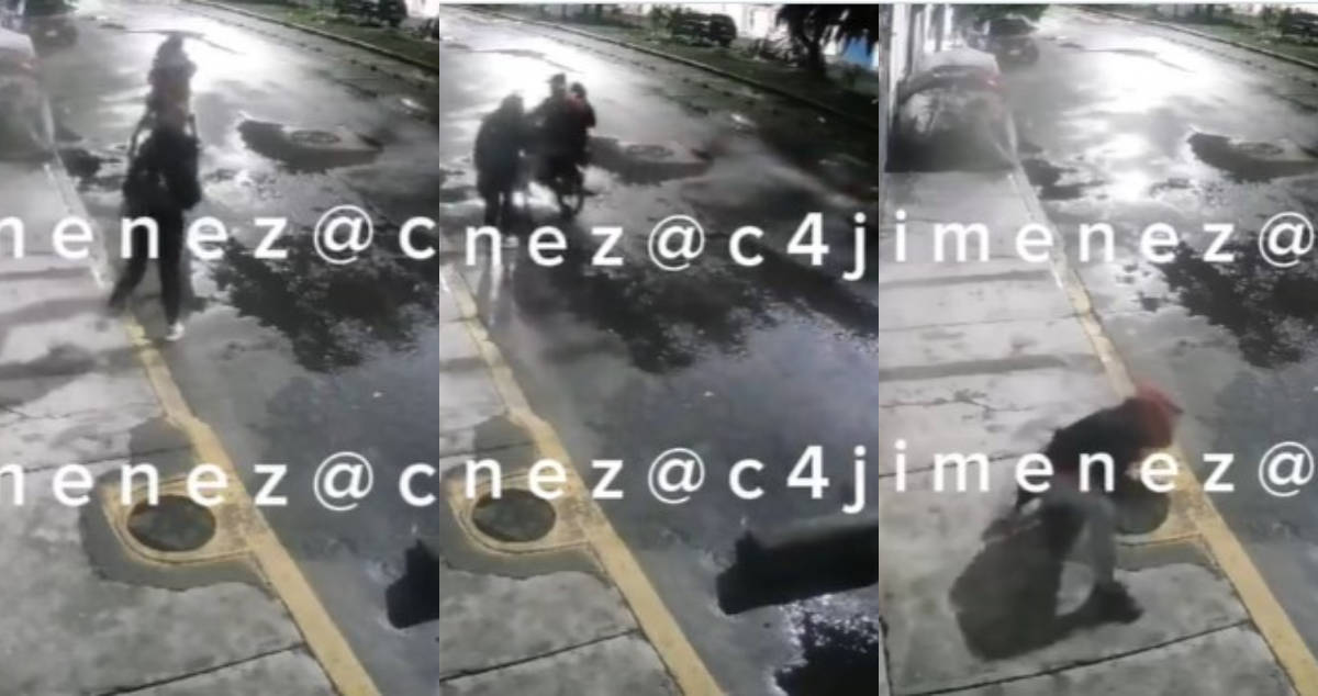 VIDEO: Joven se defiende con su termo de ser asaltada; eran tres motorratones en Chimalhuacán