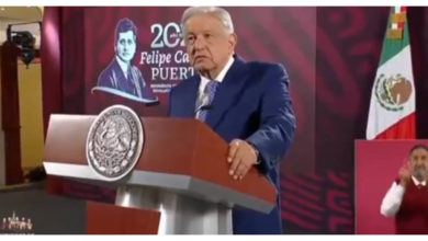 El presidente López Obrador, durante la conferencia de prensa desde Palacio Nacional.