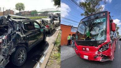 Captan en VIDEO momento exacto en que Metrobús de la L4 impacta a 11 vehículos