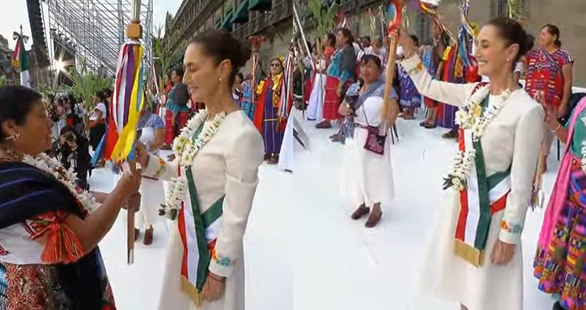 Claudia Sheinbaum recibió el bastón de mando de los pueblos indígenas y afroamericanos